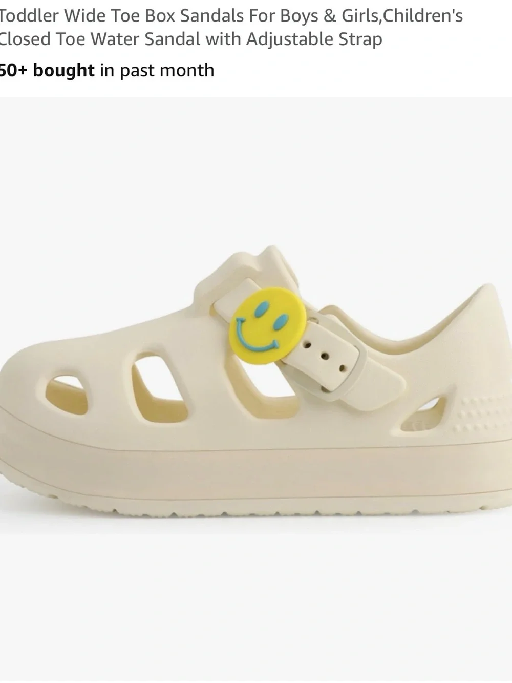 Cream Kids Closed-Toe Water Shoes with Yellow Smiley Charm size 5 toddler